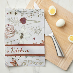 Moderne Burgund-Wildblumen   Elegant Boho Floral Geschirrtuch
