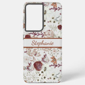 Moderne Burgund-Wildblumen | Elegant Boho Floral Samsung Galaxy Hülle (Rückseite)