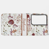Moderne Burgund-Wildblumen | Elegant Boho Floral Samsung Galaxy Hülle (Linke Seite)