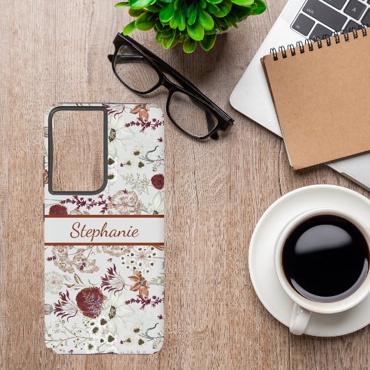 Moderne Burgund-Wildblumen | Elegant Boho Floral Samsung Galaxy Hülle