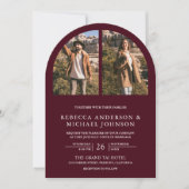 Moderne Burgundbogen-Foto-QR-Code-Hochzeit Einladung (Vorderseite)