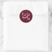 Moderne Burgunder Anfangsbuchstaben Hochzeit Runder Aufkleber (Tasche)