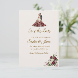 Moderne Burgunder Florale Save-the-Date-Karte Save The Date
