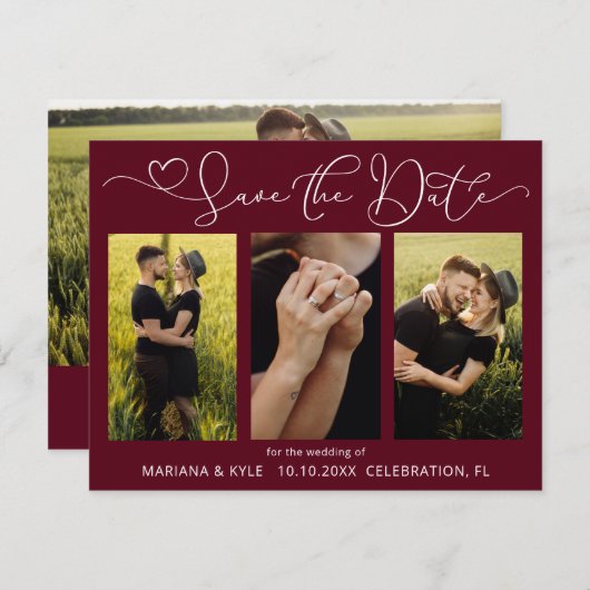 Moderne Burgunder-Fotos mit Hochzeiten sparen das (Vorne/Hinten)