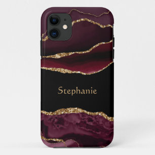 Moderne Burgunder-Gold-Achat-Kristall-Personalisie Case-Mate iPhone Hülle
