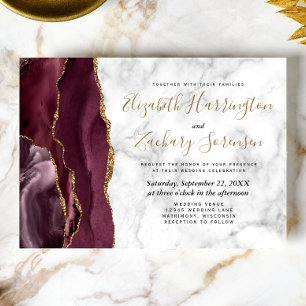 Moderne Burgunder-Gold-Achat-Marmor-Hochzeit Einladung