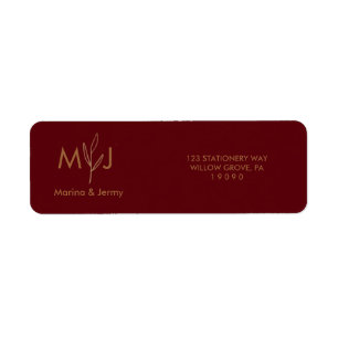 Moderne Burgunder-Goldblatt-Monogramm 