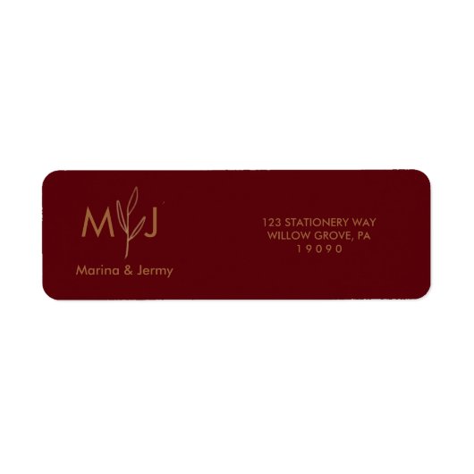 Moderne Burgunder-Goldblatt-Monogramm (Vorne)