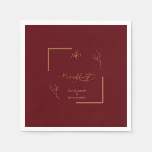 Moderne Burgunder-Goldene Blättchen-Rahmen-Monogra Serviette