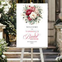 Moderne burgunder-goldene Floral-Brautparty Begrüß