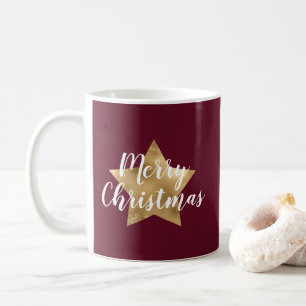 Moderne Burgunder Goldstern Weihnachten Kaffeetasse