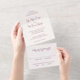 Moderne Burgunder Handschrift Elegante Hochzeit All In One Einladung