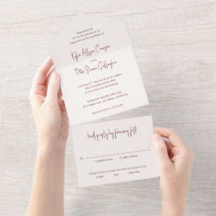 Moderne Burgunder Handschrift Elegante Hochzeit All In One Einladung