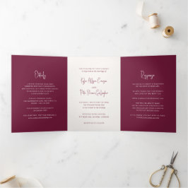 Moderne Burgunder Handschrift Elegante Hochzeit Dreifach Gefaltete Einladung