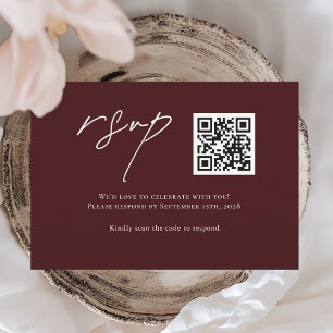 Moderne Burgunder-Hochzeits-RSVP-Karte mit QR-Code RSVP Karte