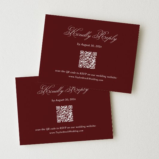 Moderne Burgunder Hochzeits-RSVP-QR-Code Begleitkarte