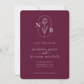Moderne Burgunder-Hochzeitsmonogramm Minimalistisc Save The Date (Vorderseite)