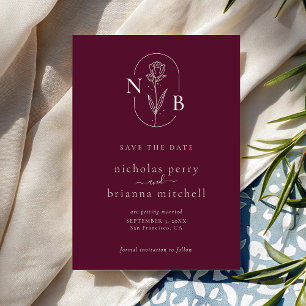 Moderne Burgunder-Hochzeitsmonogramm Minimalistisc Save The Date