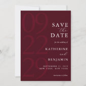 Moderne Burgunder Minimalistische Hochzeit Save The Date (Vorderseite)