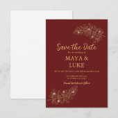 Moderne Burgunder mit Blattgold Save The Date (Vorne/Hinten)