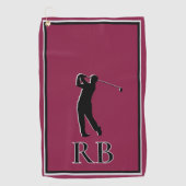 Moderne Burgunder Monogramm Golfhandtuch für Männe (Vorderseite)