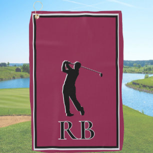 Moderne Burgunder Monogramm Golfhandtuch für Männe