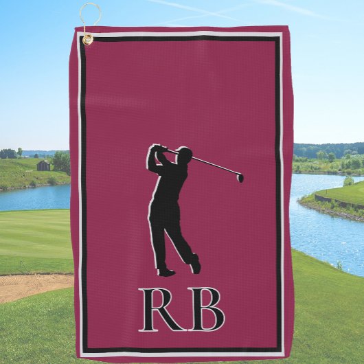 Moderne Burgunder Monogramm Golfhandtuch für Männe