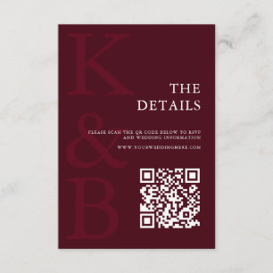 Moderne Burgunder-Monogramm-Minimalist-Hochzeit Begleitkarte