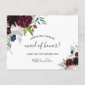 Moderne Burgunder Navy Blush Trauzeugin Einladungspostkarte (Vorderseite)