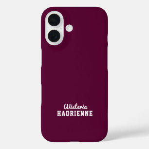 Moderne Burgunder-Pflaume Weiße Sport-Monogramm-Na iPhone 16 Hülle