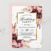 Moderne Burgunder Rosa Blütenfarben, Blütenfarben  Einladung (Vorne/Hinten)