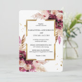 Moderne Burgunder Rosa Blütenfarben, Blütenfarben Einladung (Stehend Vorderseite)