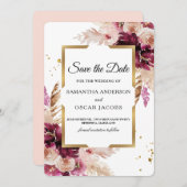 Moderne Burgunder Rosa Blütenfarben, Blütenfarben Save The Date (Vorne/Hinten)