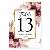 Moderne Burgunder Rosa Blütenfarben, Blütenfarben Tischnummer (Rückseite)