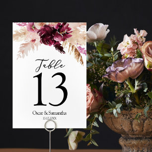 Moderne Burgunder-Rosé-Blüten Tischnummer