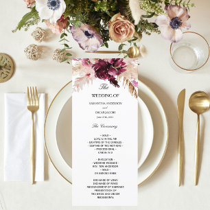 Moderne Burgunder-Rosé-Ton  Floral Menükarte