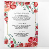 Moderne Burgunder Rote Rosen Floral 3 bei 1 Hochze Dreifach Gefaltete Einladung (Innen Erste Seite)