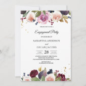 Moderne Burgunder Wasserfarben Blume & Berry Einladung (Vorderseite)