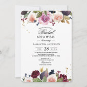 Moderne Burgunder Wasserfarben Blume & Berry Einladung (Vorderseite)