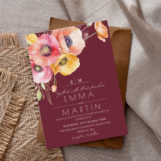 Moderne Burgunder Wasserfarbenpolster Einladung