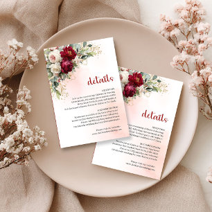 Moderne Burgunder Weiße Florale Goldene Hochzeitsd Begleitkarte