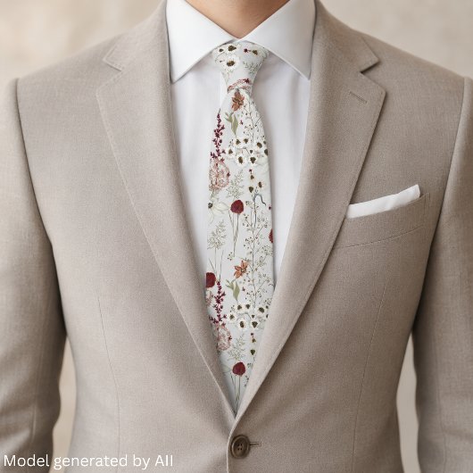 Moderne Burgunder-Wildblumen Boho-Floral Krawatte