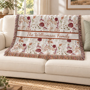 Moderne Burgunder-Wildblumen Elegante Boho-Blume Decke