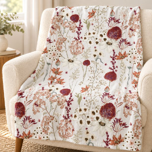 Moderne Burgunder-Wildblumen Elegante Boho-Blume Fleecedecke