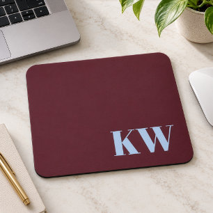 Moderne burgunderblaue Monogramm-Initialen individ Mousepad