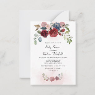 Moderne burgunderfarbene Blumen-Baby-Shower-Einlad Mitteilungskarte