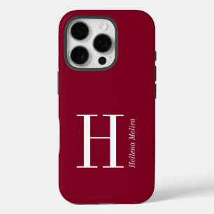 Moderne burgunderfarbene Monogramm-Name iPhone 16 Pro Hülle