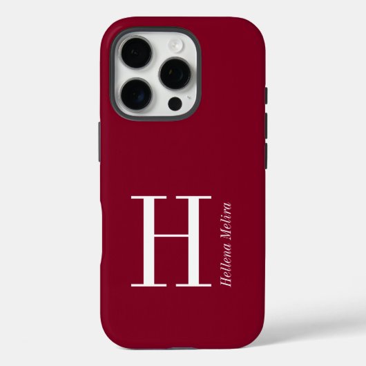 Moderne burgunderfarbene Monogramm-Name Case-Mate iPhone Hülle (Rückseite)