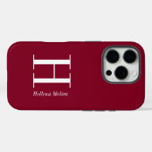 Moderne burgunderfarbene Monogramm-Name Case-Mate iPhone Hülle (Rückseite (Horizontal))