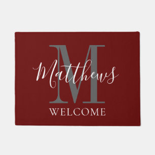 Moderne burgundergraue Monogramm-Hochzeit Fußmatte